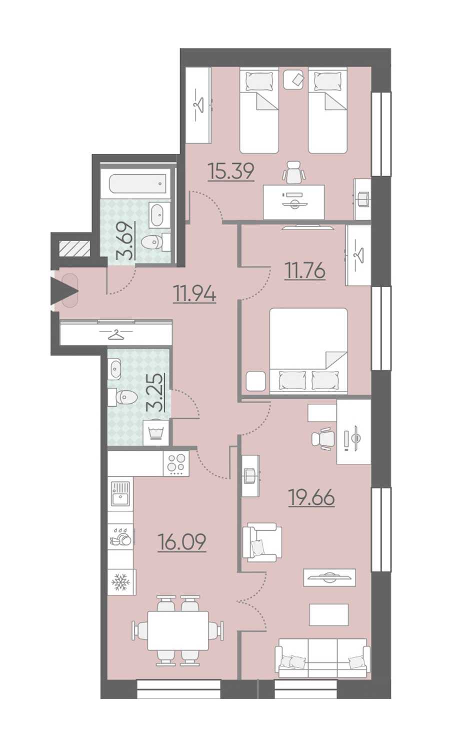 Трехкомнатная квартира в : площадь 81.78 м2 , этаж: 2 – купить в Санкт-Петербурге